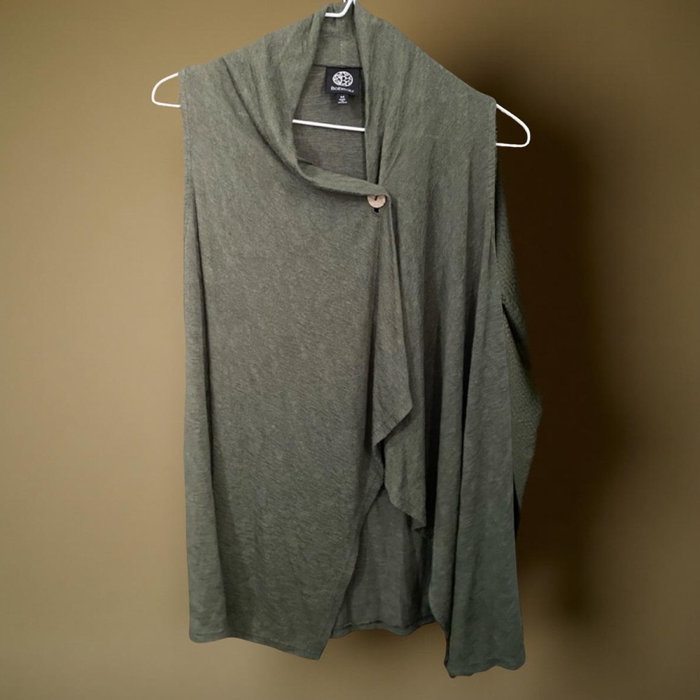 Olive Green Sleeveless Drape Button Vest